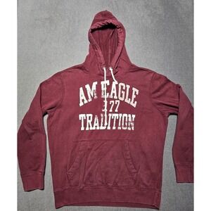 American‎ Eagle Outfitters Mens Red Burgundy Pullover Hoodie Sweatshirt L Y2K